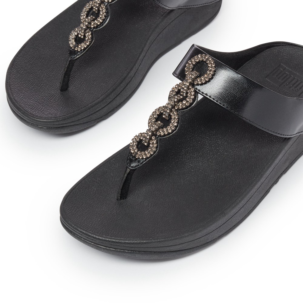 Fitflop Womens Sandals - Fino Sparkle Toe-post - Black - 964-KCAEGD